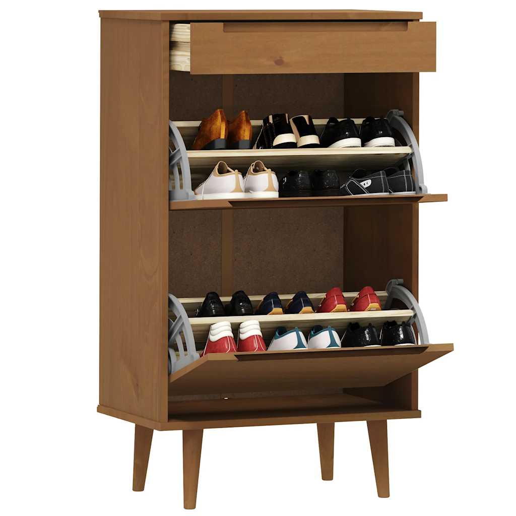 skoskab MOLDE 59,5x35x103 cm massivt fyrretræ brun