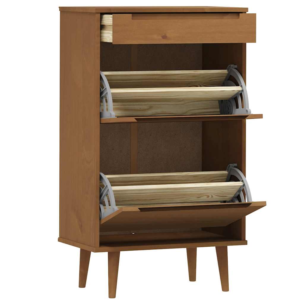 skoskab MOLDE 59,5x35x103 cm massivt fyrretræ brun