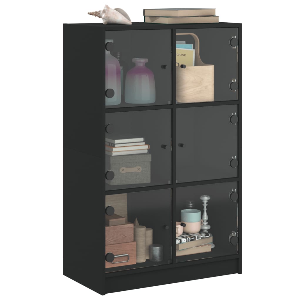 skab med låger 68x37x109 cm konstrueret træ sort