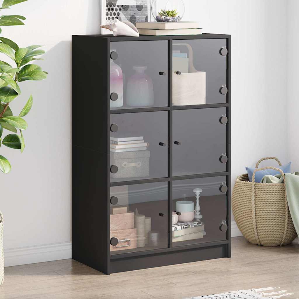 skab med låger 68x37x109 cm konstrueret træ sort