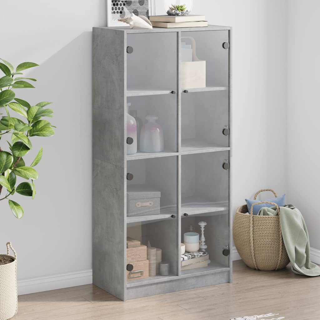skab med låger 68x37x142 cm konstrueret træ betongrå