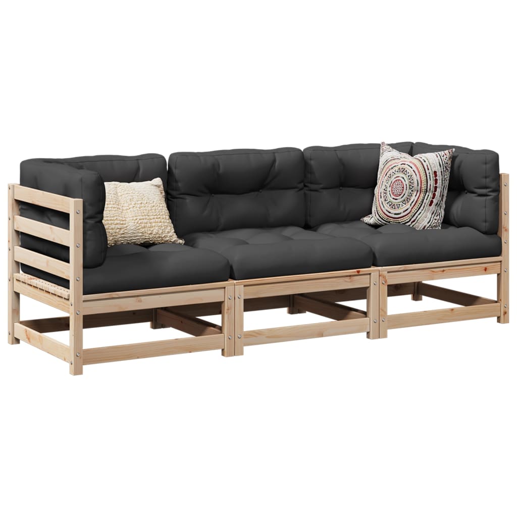 sofasæt til haven 3 dele massivt fyrretræ
