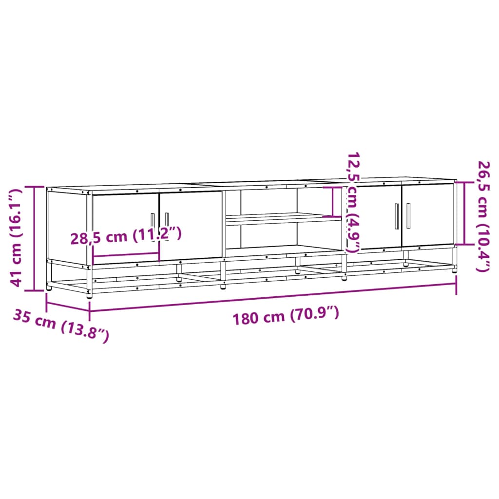 tv-bord 180x35x41 cm konstrueret træ sonoma-eg