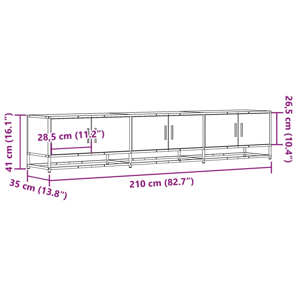 tv-bord 210x35x41 cm konstrueret træ sonoma-eg