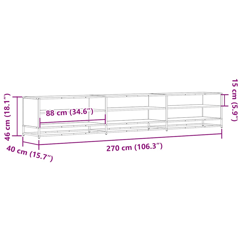 tv-bord 270x40x46 cm konstrueret træ sonoma-eg