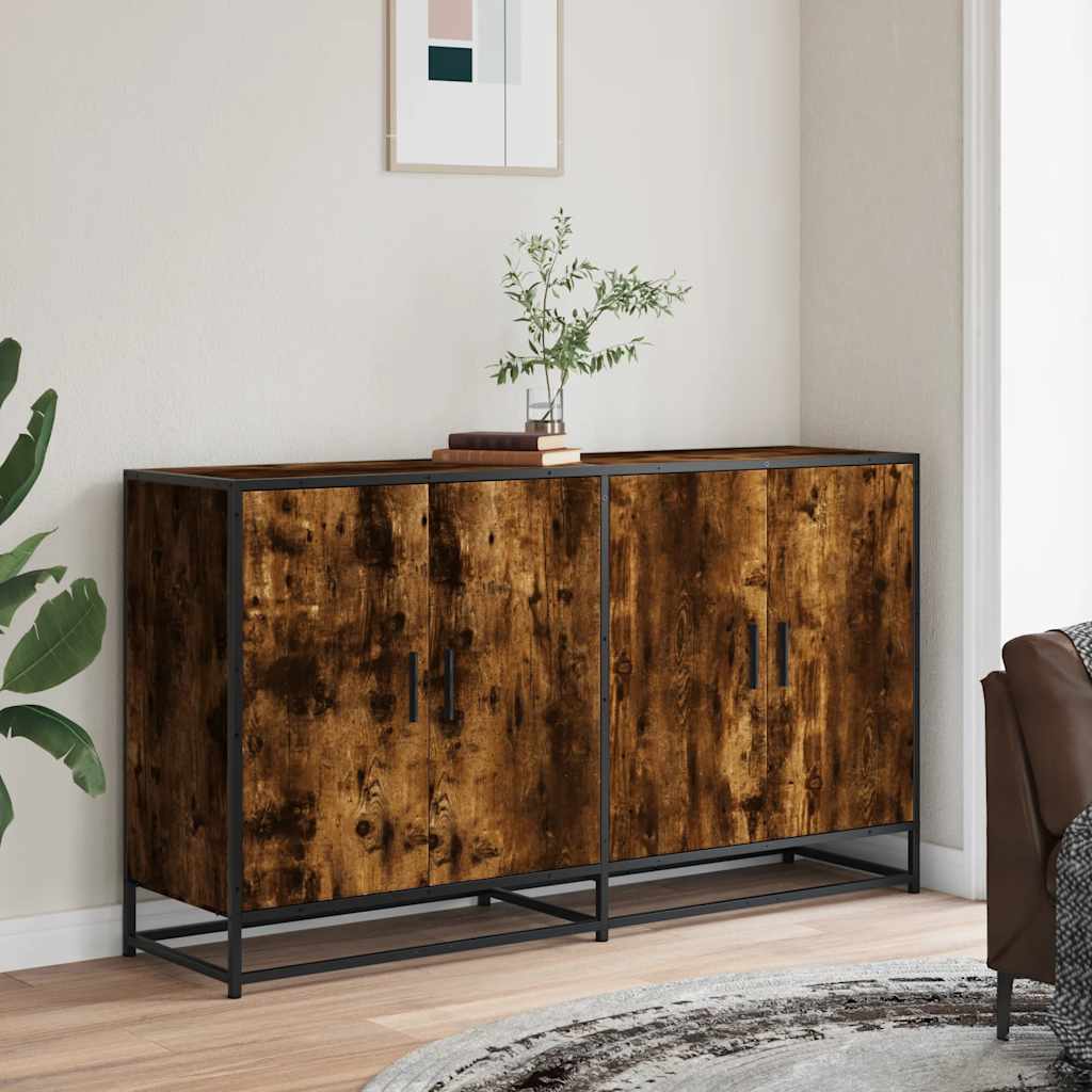 skænk 134x35x76 cm konstrueret træ røget egetræsfarve
