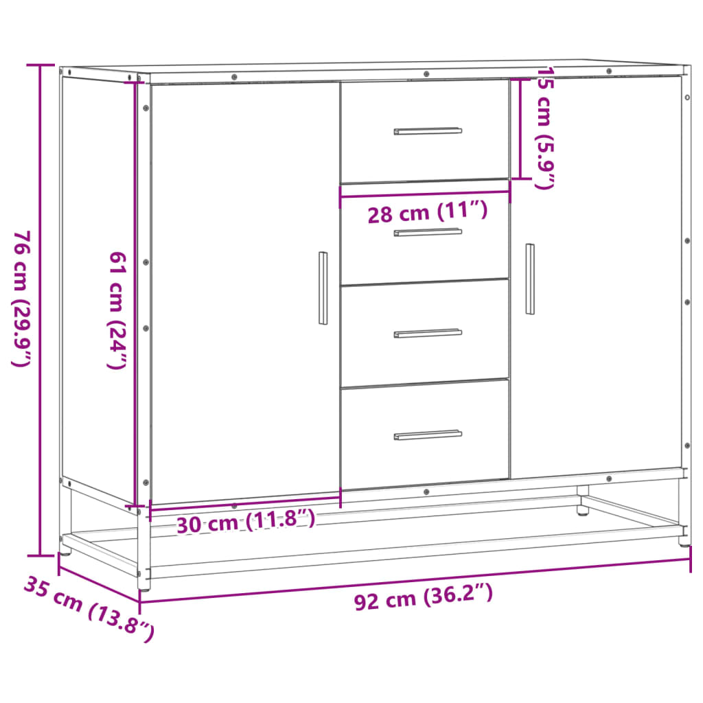 skab 92x35x76 cm konstrueret træ røget egetræsfarve