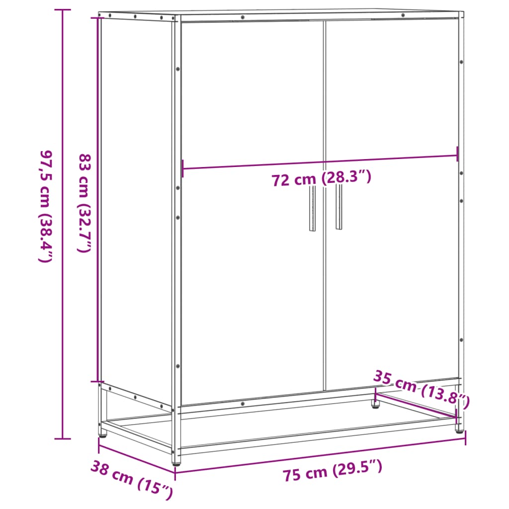 skoskab 75x38x97,5 cm konstrueret træ og metal røget egetræ