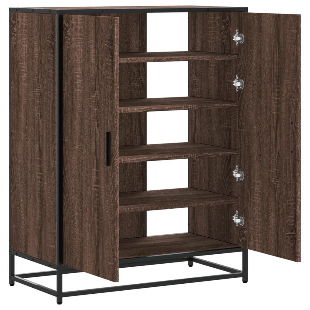skoskab 75x38x97,5 cm konstrueret træ og metal brun egetræ