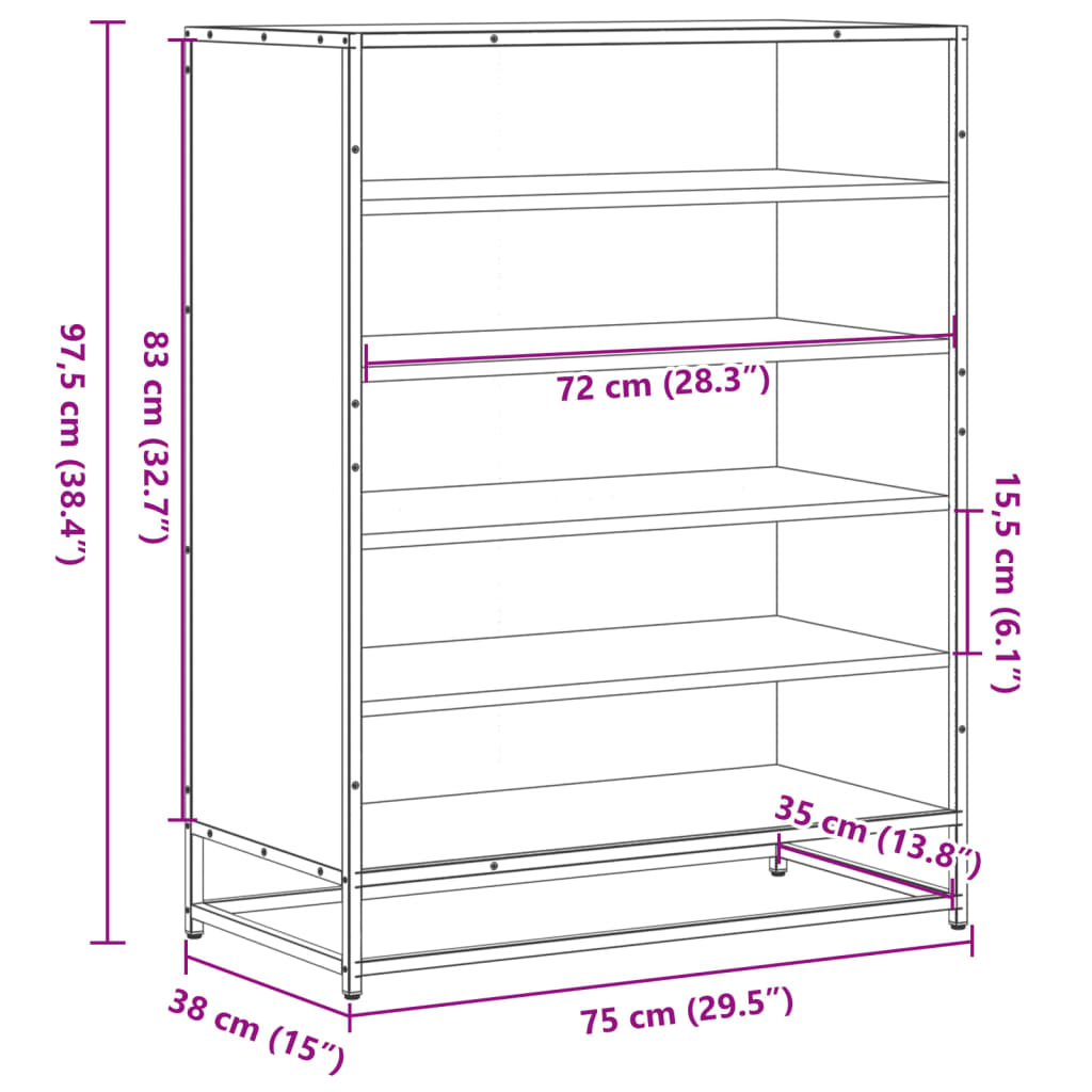 skoskab 75x38x97,5 cm konstrueret træ og metal sort