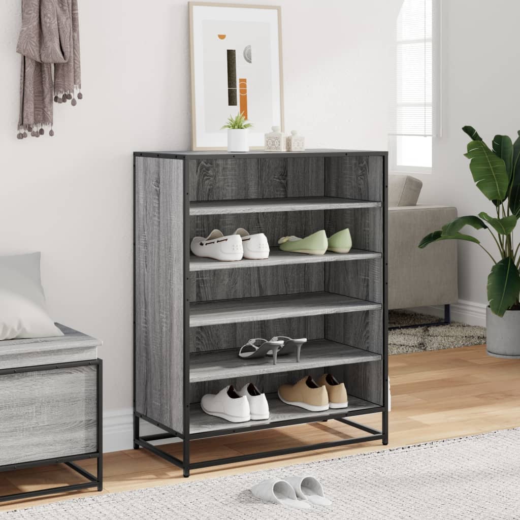 skoskab 75x38x97,5 cm konstrueret træ og metal grå sonoma-eg