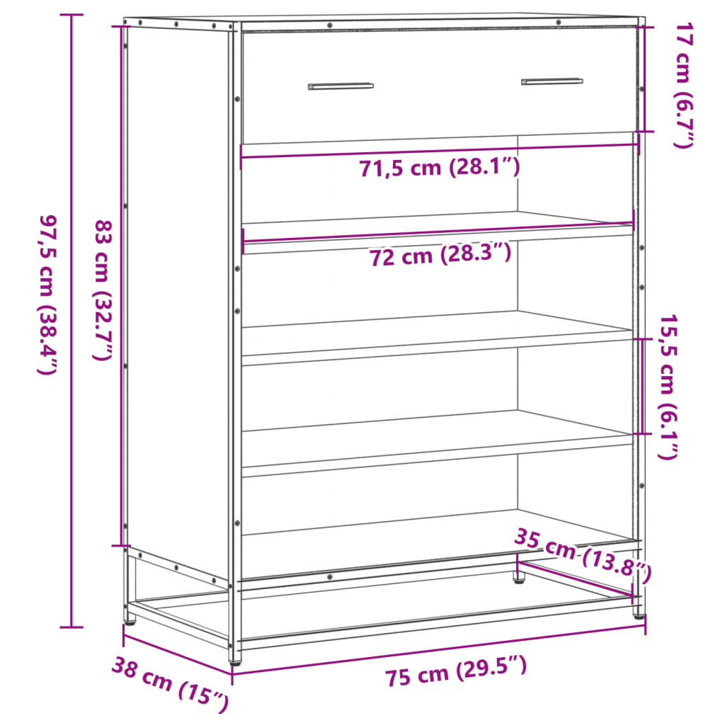 skoskab 75x38x97,5 cm konstrueret træ og metal sort
