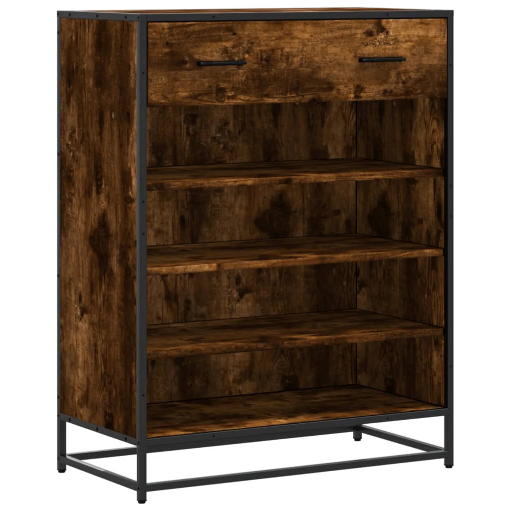 skoskab 75x38x97,5 cm konstrueret træ og metal røget egetræ