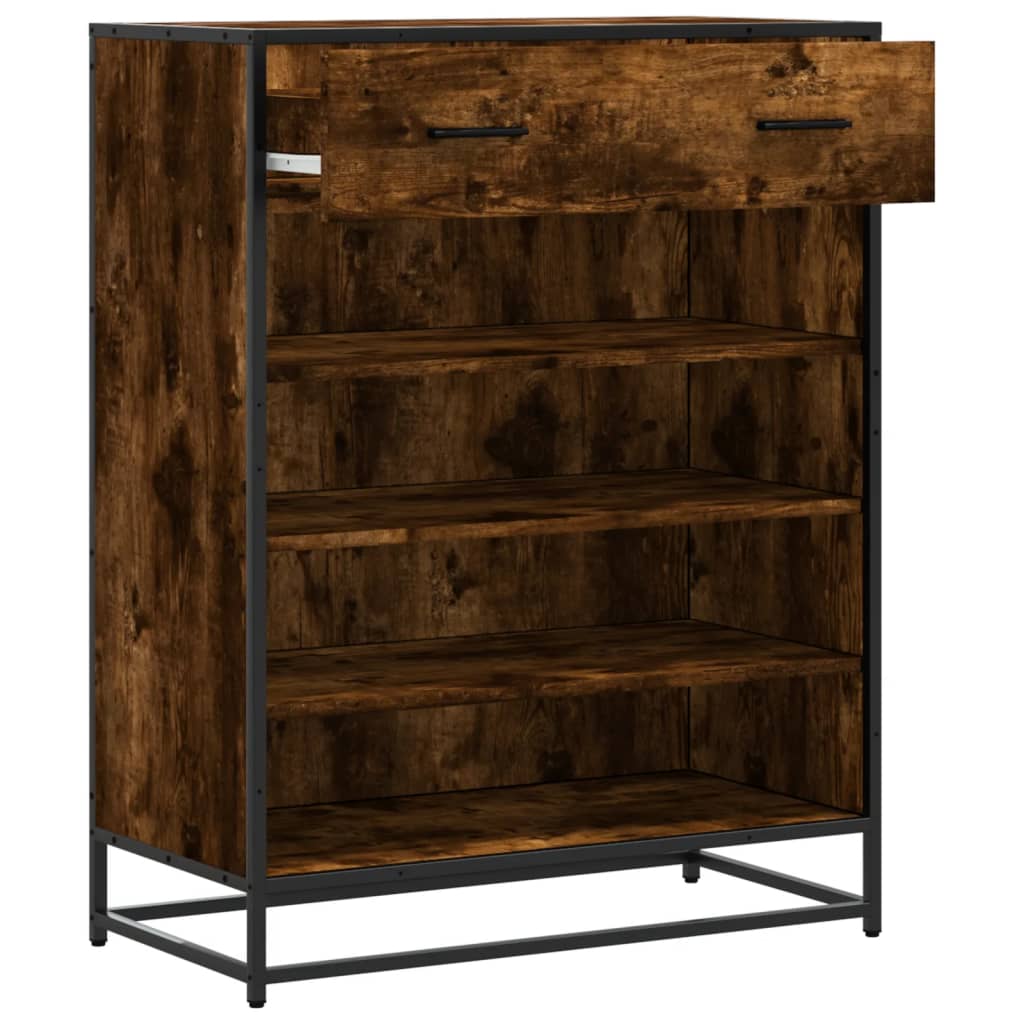skoskab 75x38x97,5 cm konstrueret træ og metal røget egetræ