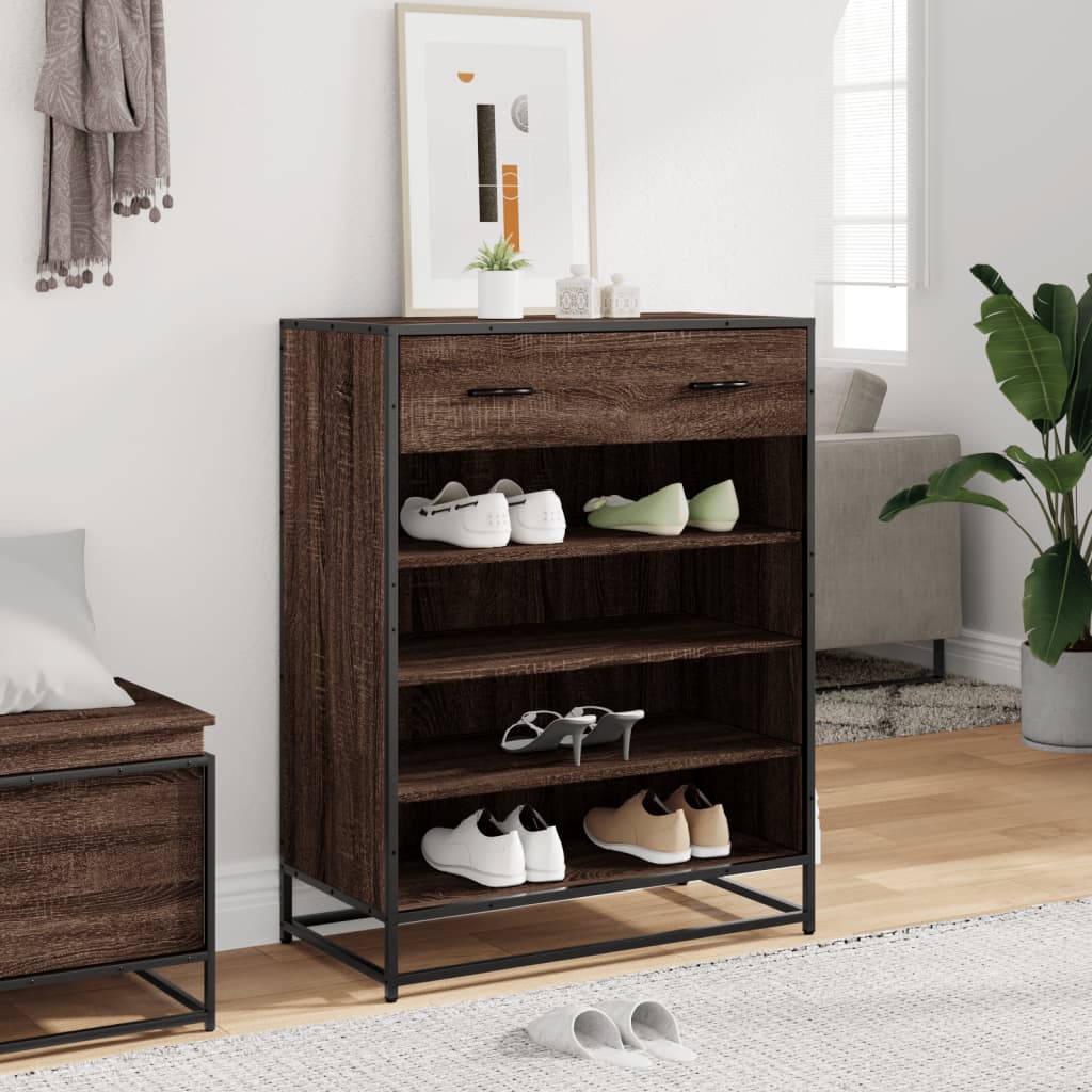 skoskab 75x38x97,5 cm konstrueret træ og metal brun egetræ