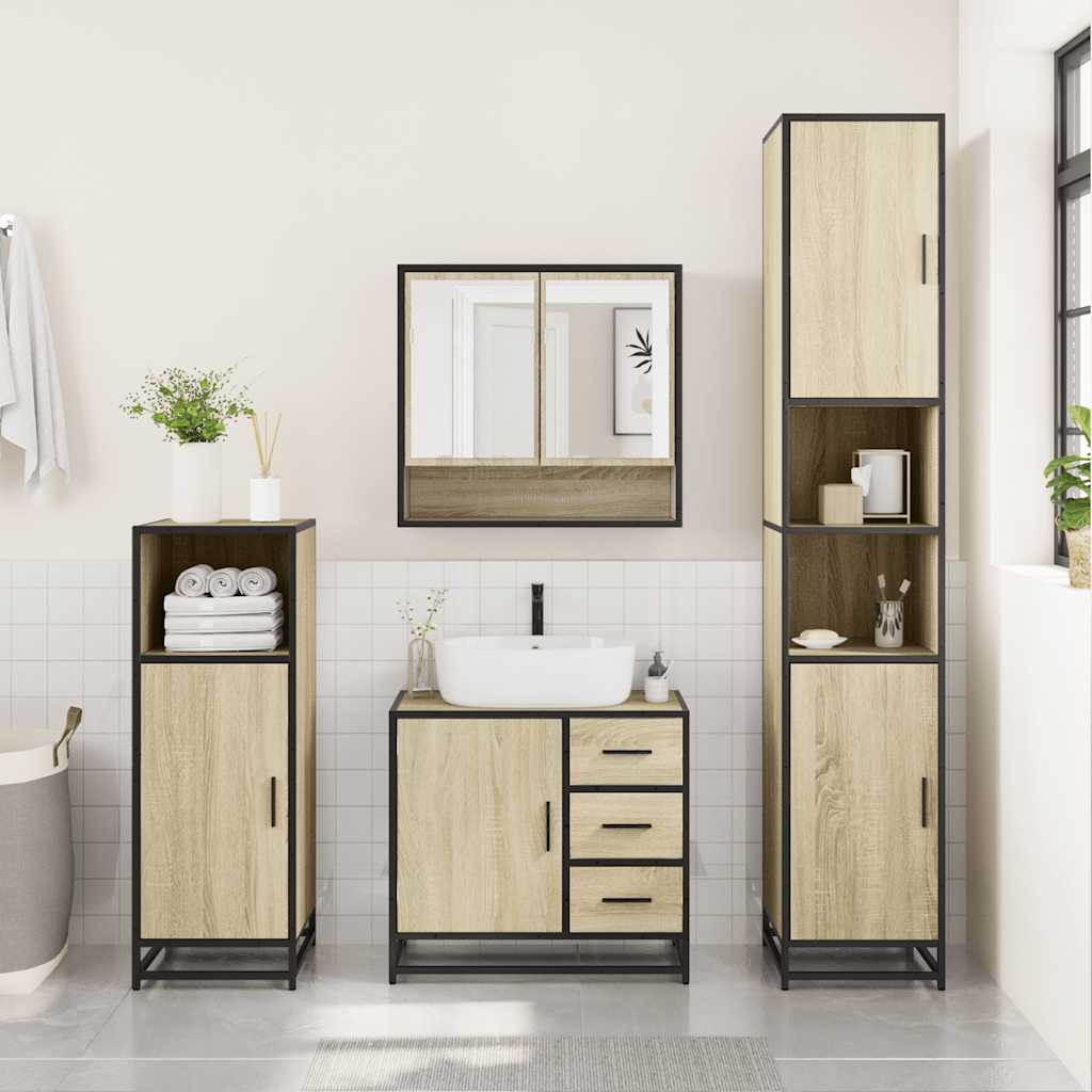 møbelsæt til badeværelse 3 dele konstrueret træ sonoma-eg