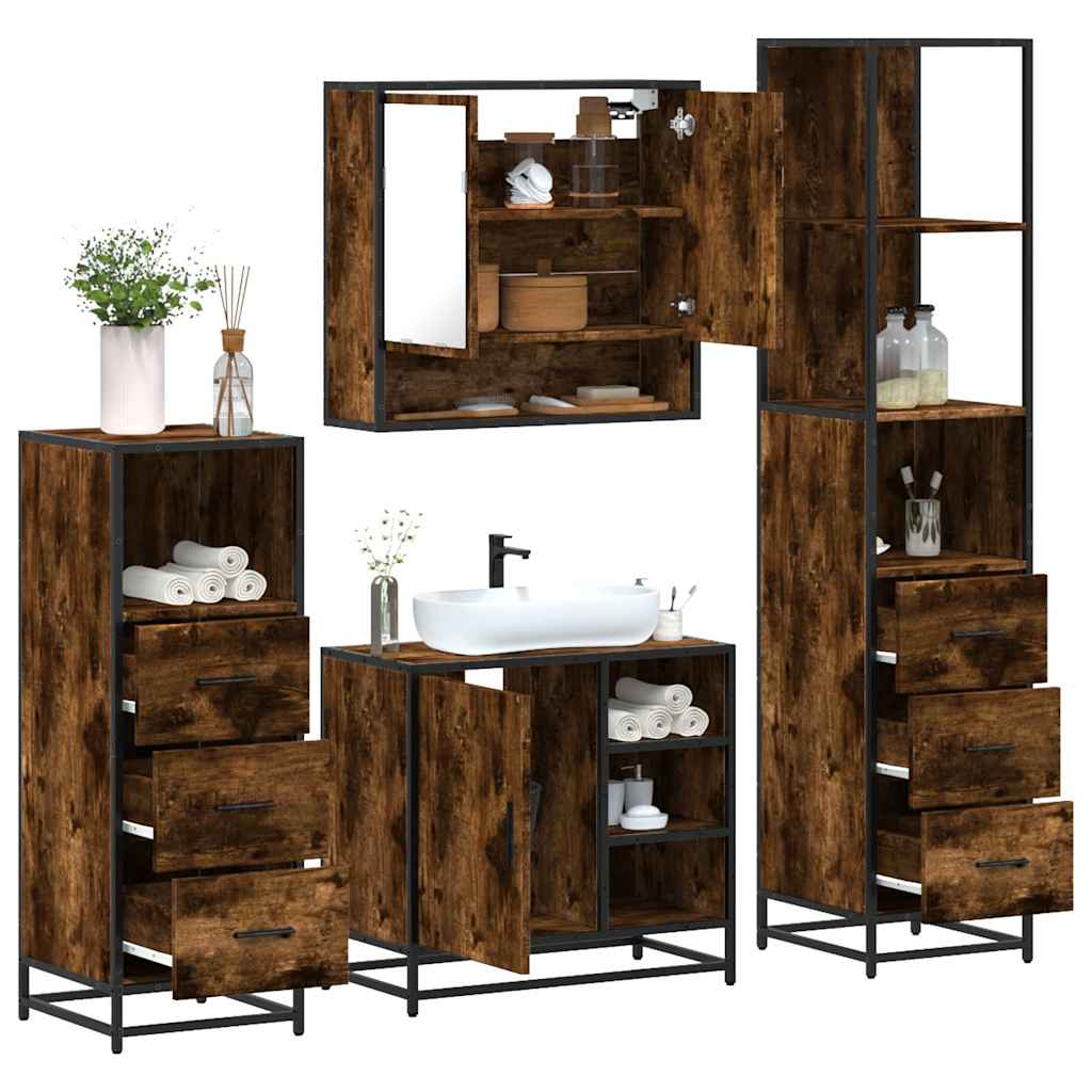 møbelsæt til badeværelse 4 dele konstrueret træ røget sonoma-eg