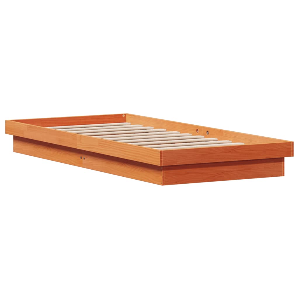 LED sengeramme 75x190 cm massivt fyrretræ gyldenbrun