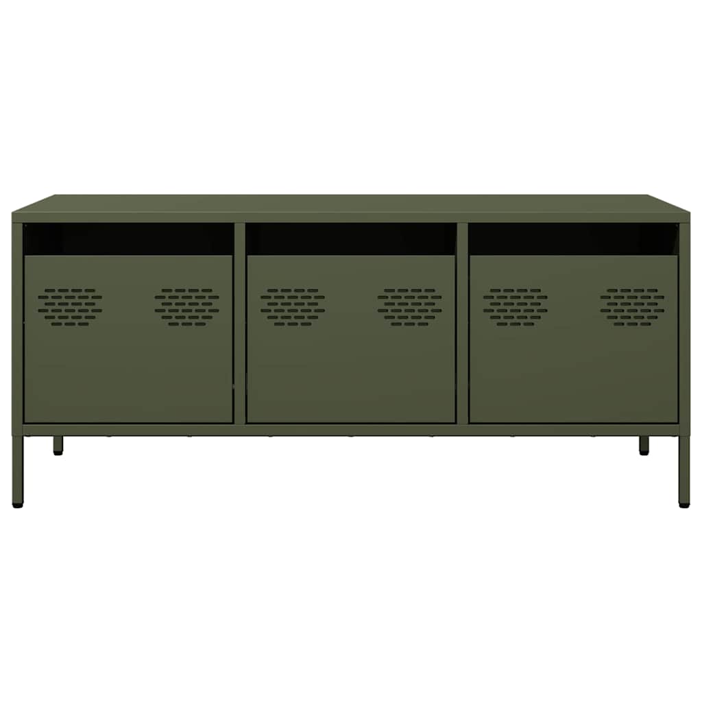 tv-bord 101,5x39x43,5 cm koldvalset stål olivengrøn