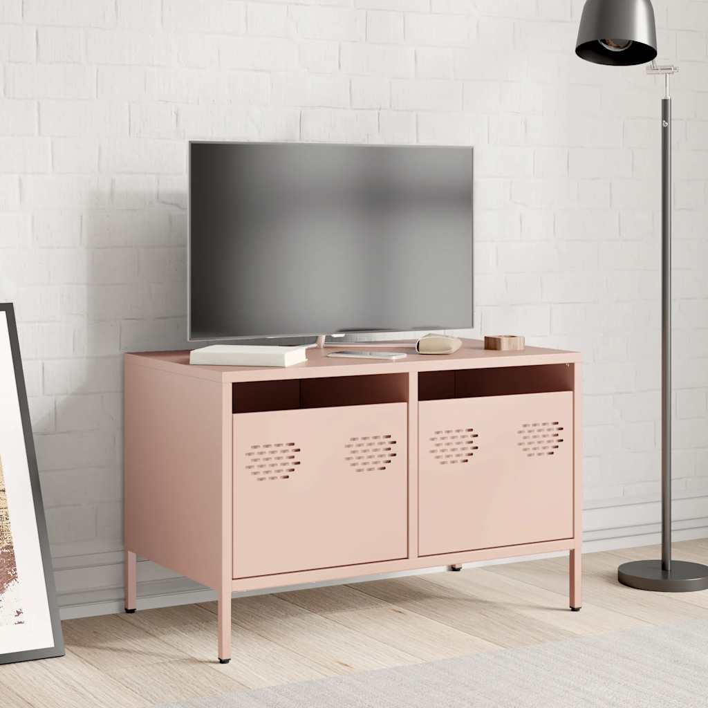 tv-bord 68x39x43,5 cm koldvalset stål lyserød