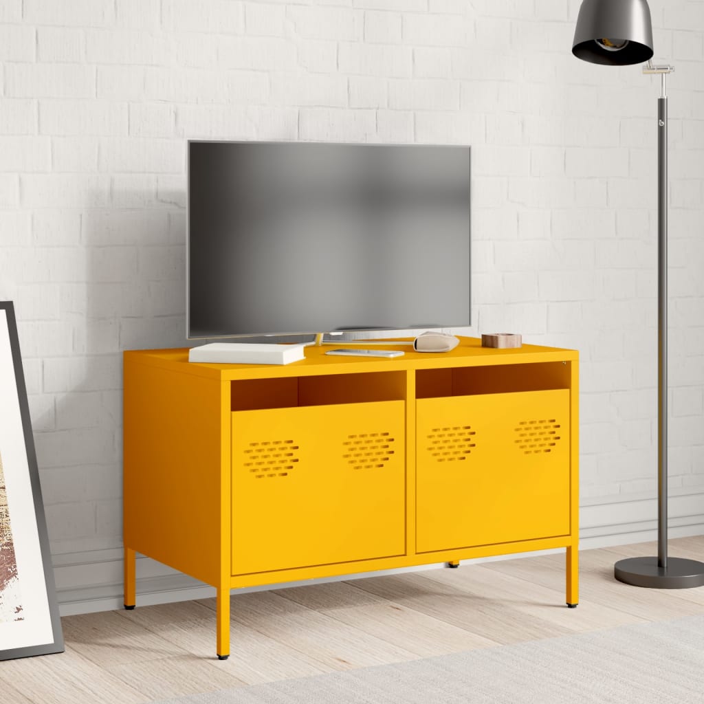 tv-bord 68x39x43,5 cm koldvalset stål sennepsgul