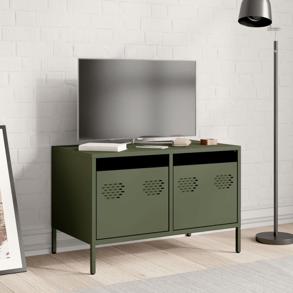 tv-bord 68x39x43,5 cm koldvalset stål olivengrøn