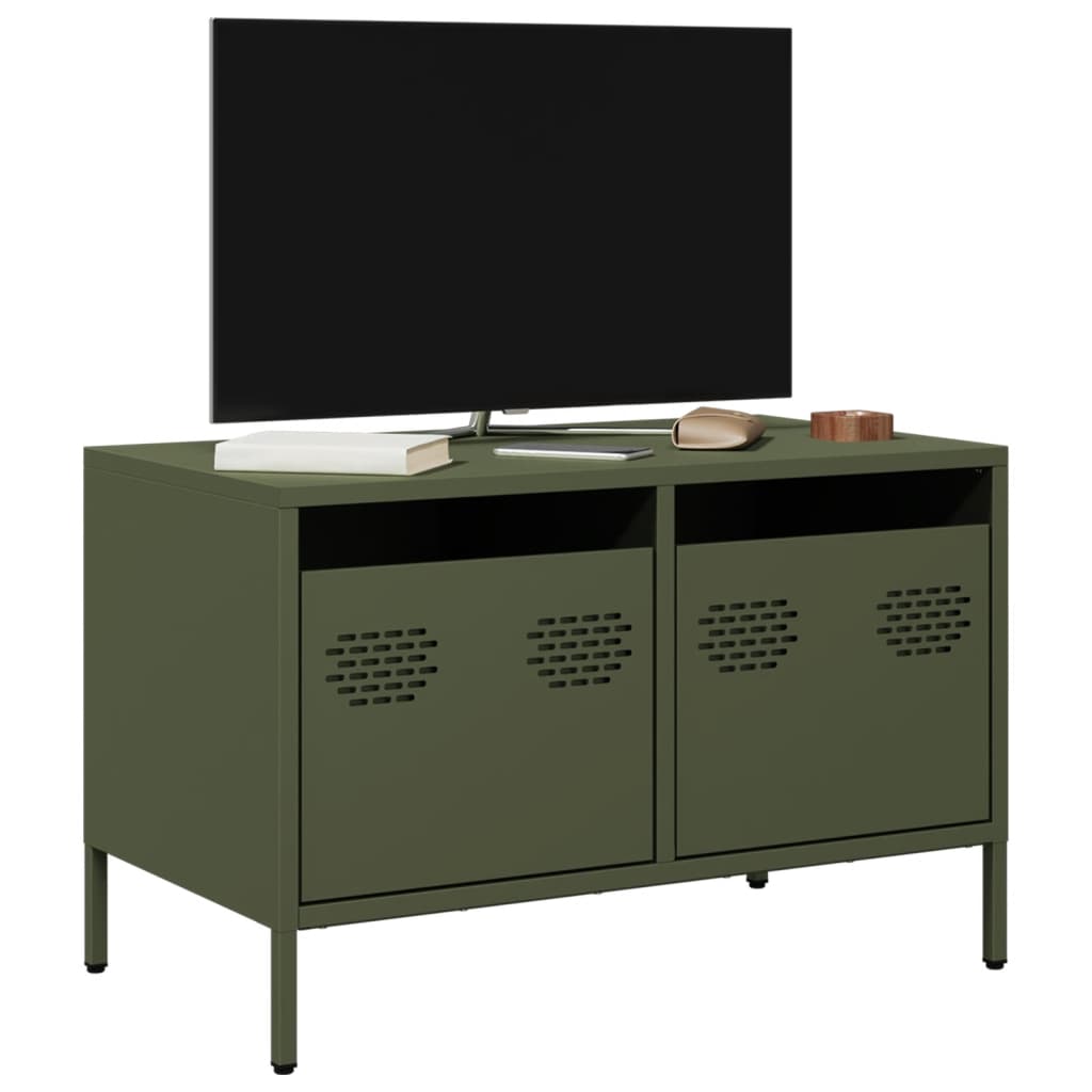 tv-bord 68x39x43,5 cm koldvalset stål olivengrøn