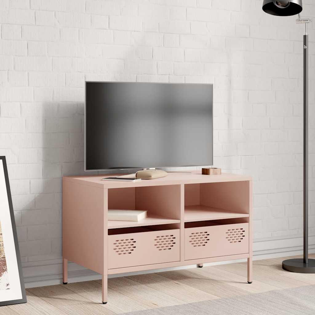tv-bord 68x39x43,5 cm koldvalset stål lyserød