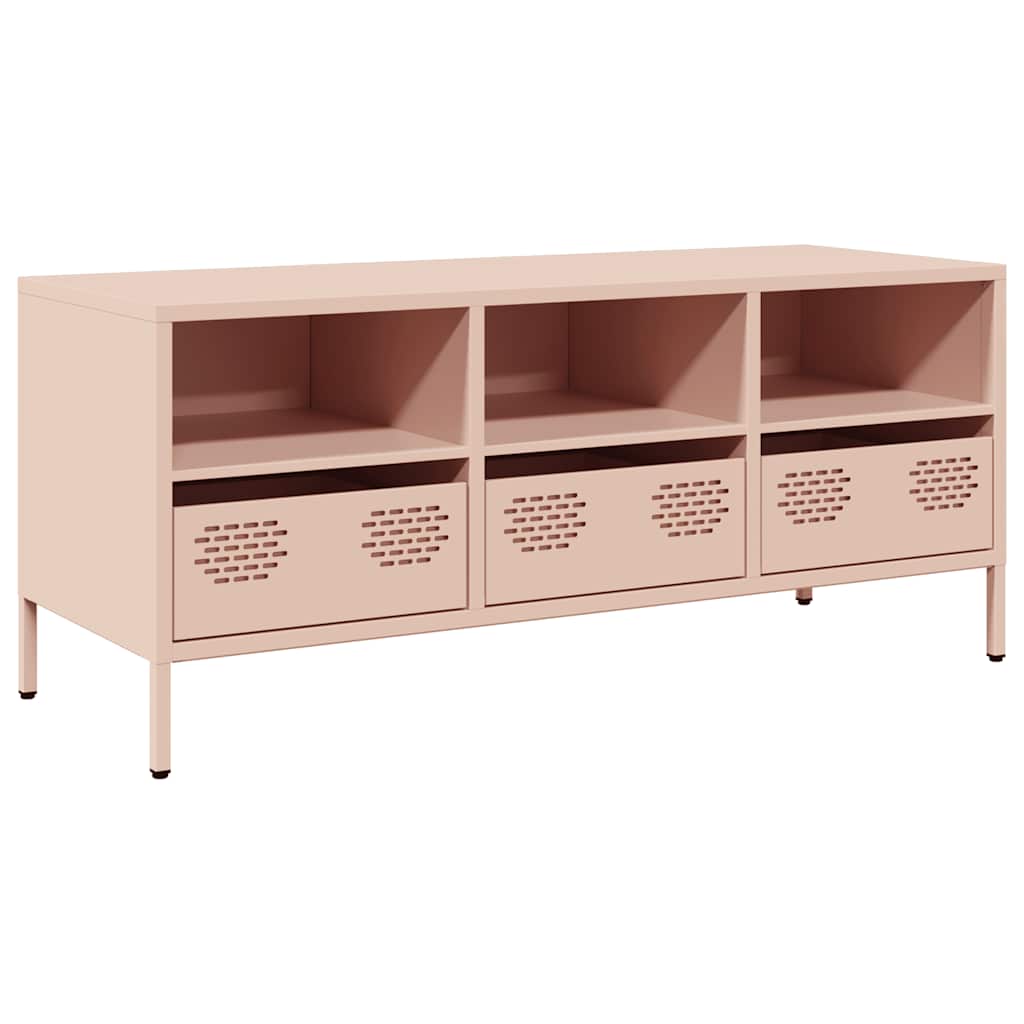 tv-bord 101,5x39x43,5 cm koldvalset stål lyserød