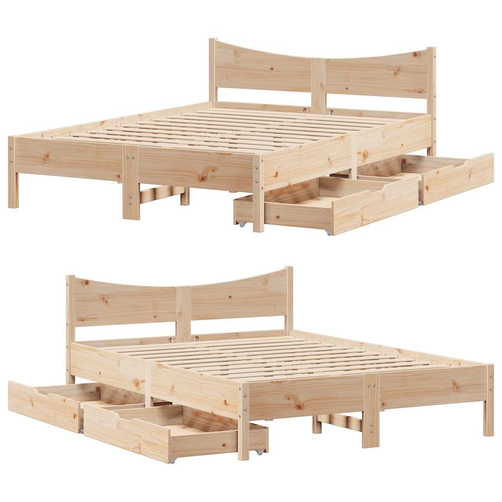 sengeramme med skuffer 120x190 cm massivt fyrretræ