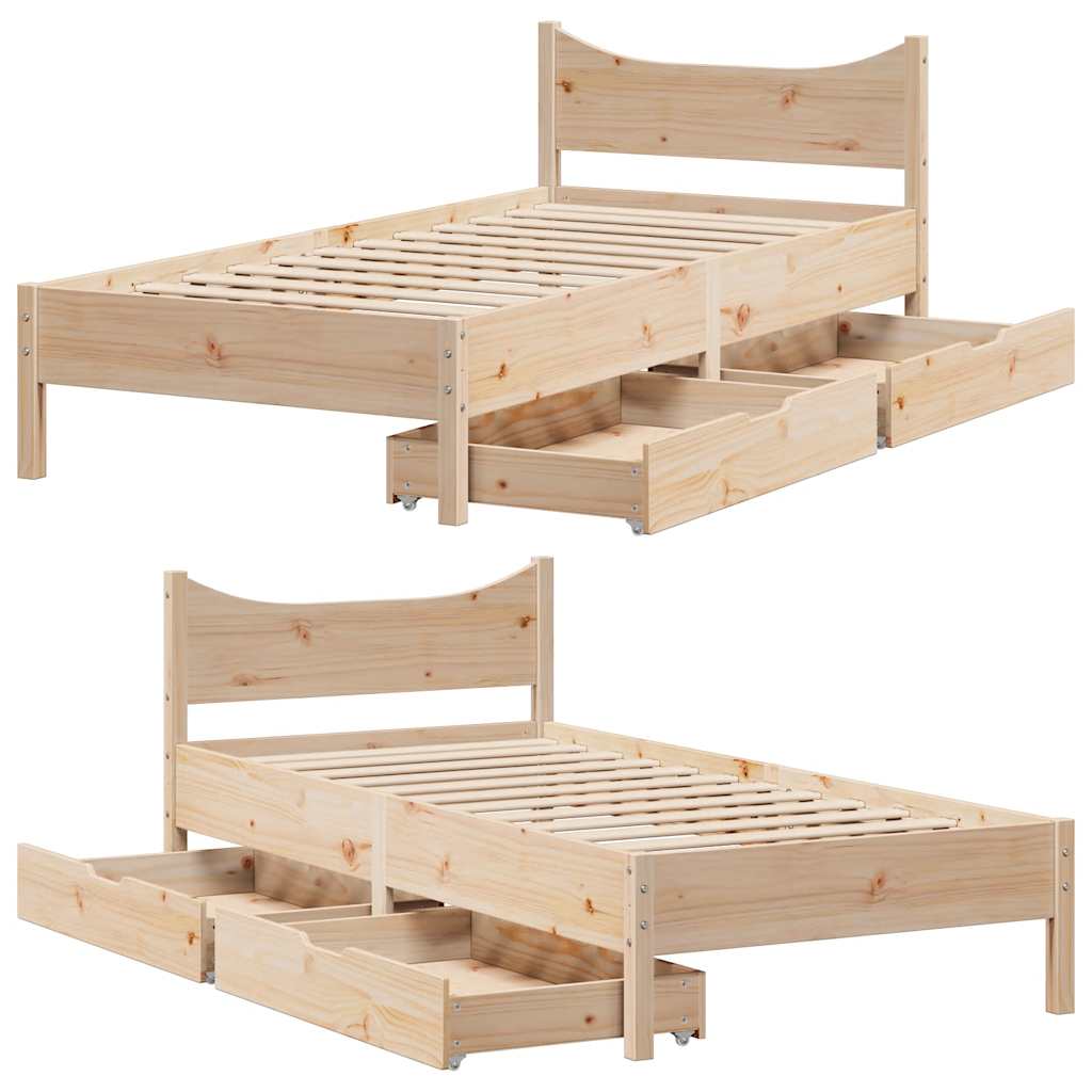 sengeramme med skuffer 75x190 cm massivt fyrretræ