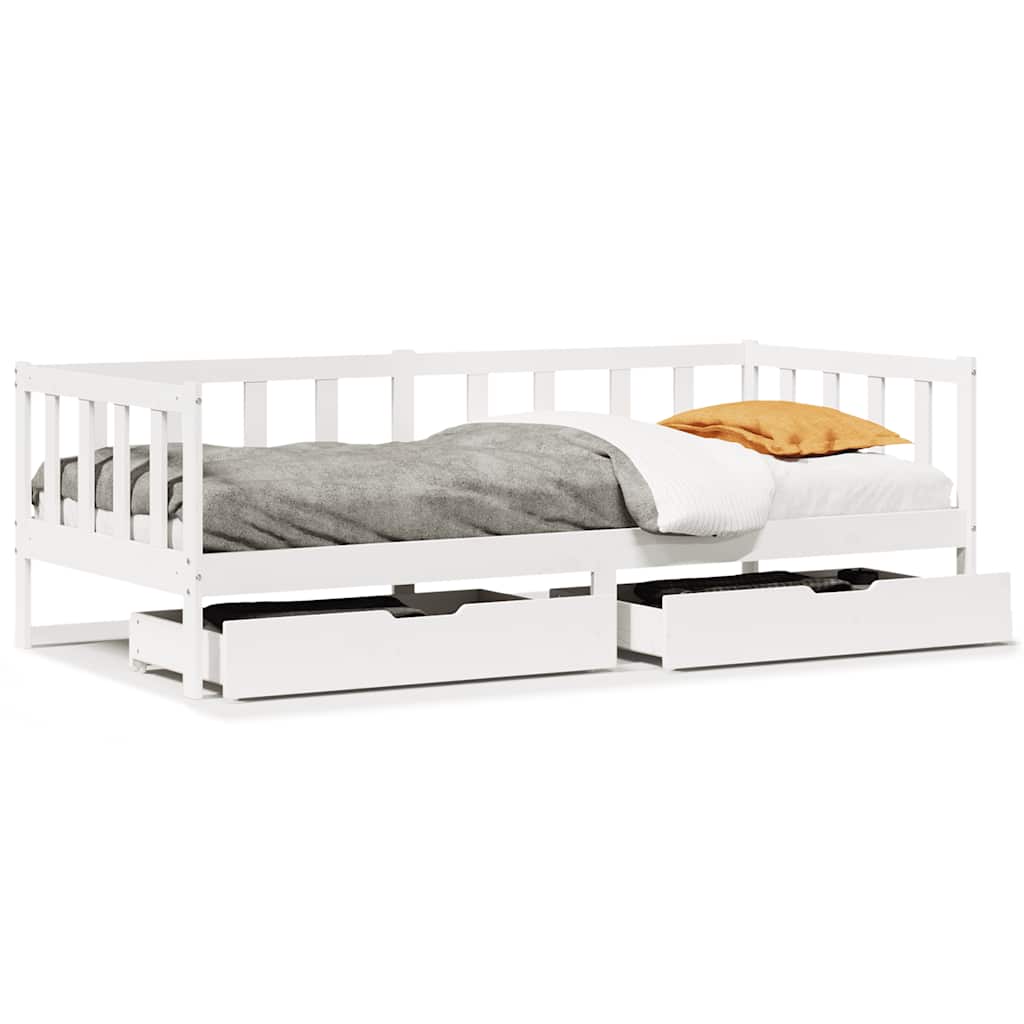 daybed med skuffer 90x200 cm massivt fyrretræ hvid
