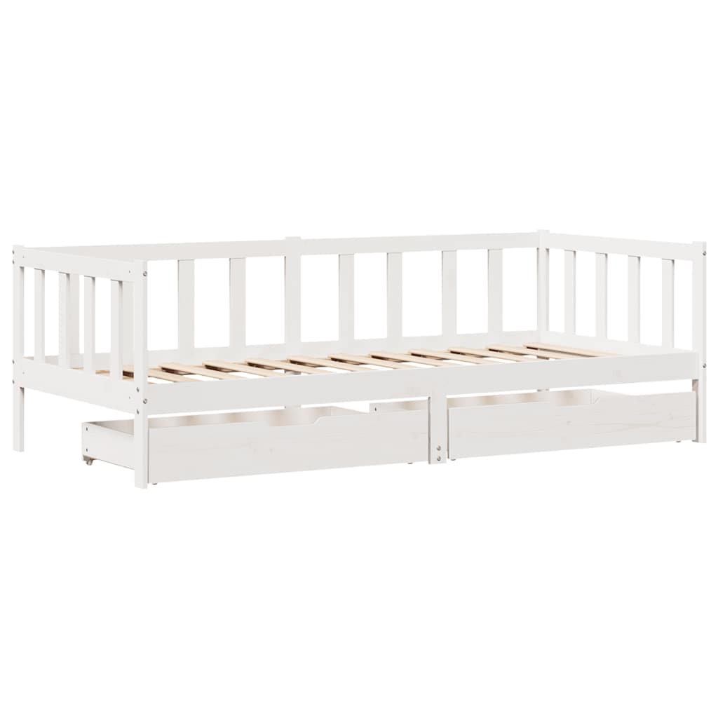 daybed med skuffer 90x200 cm massivt fyrretræ hvid