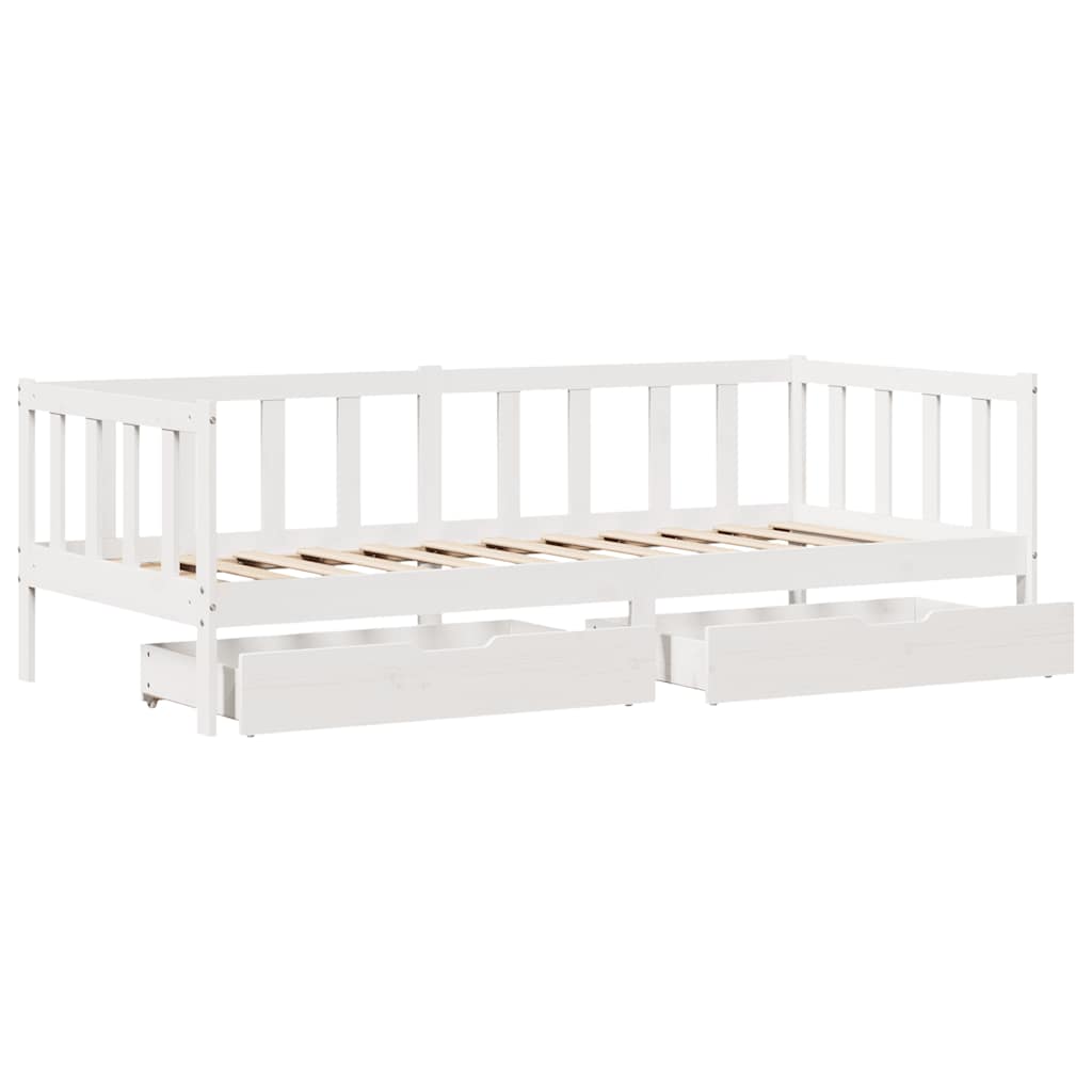 daybed med skuffer 90x200 cm massivt fyrretræ hvid
