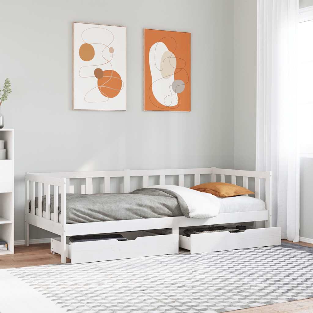 daybed med skuffer 90x200 cm massivt fyrretræ hvid