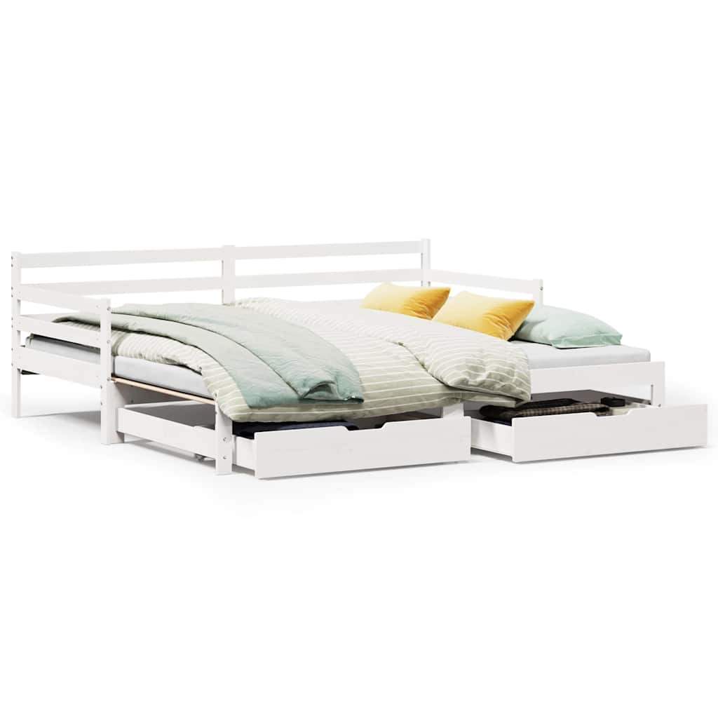 daybed med skuffer 90x200 cm massivt fyrretræ hvid