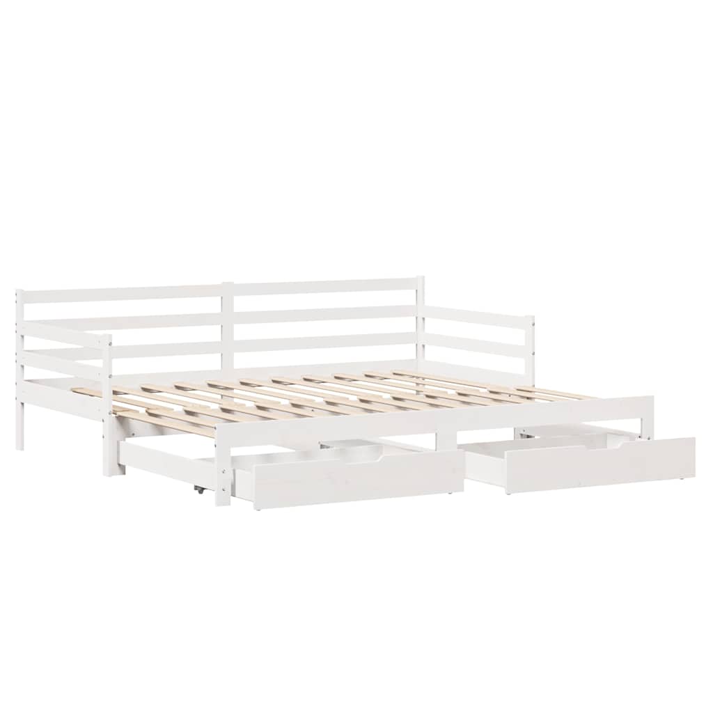 daybed med skuffer 90x200 cm massivt fyrretræ hvid