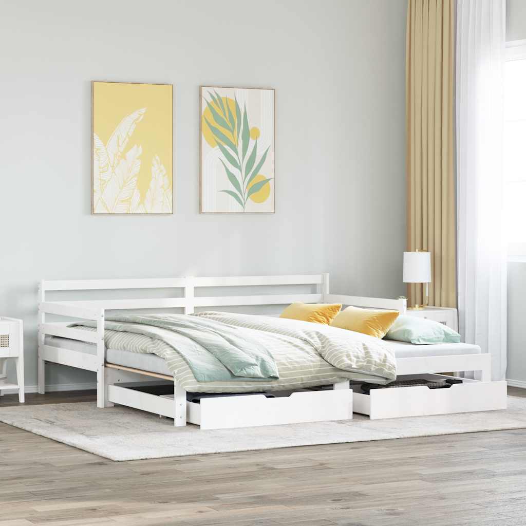 daybed med skuffer 90x200 cm massivt fyrretræ hvid