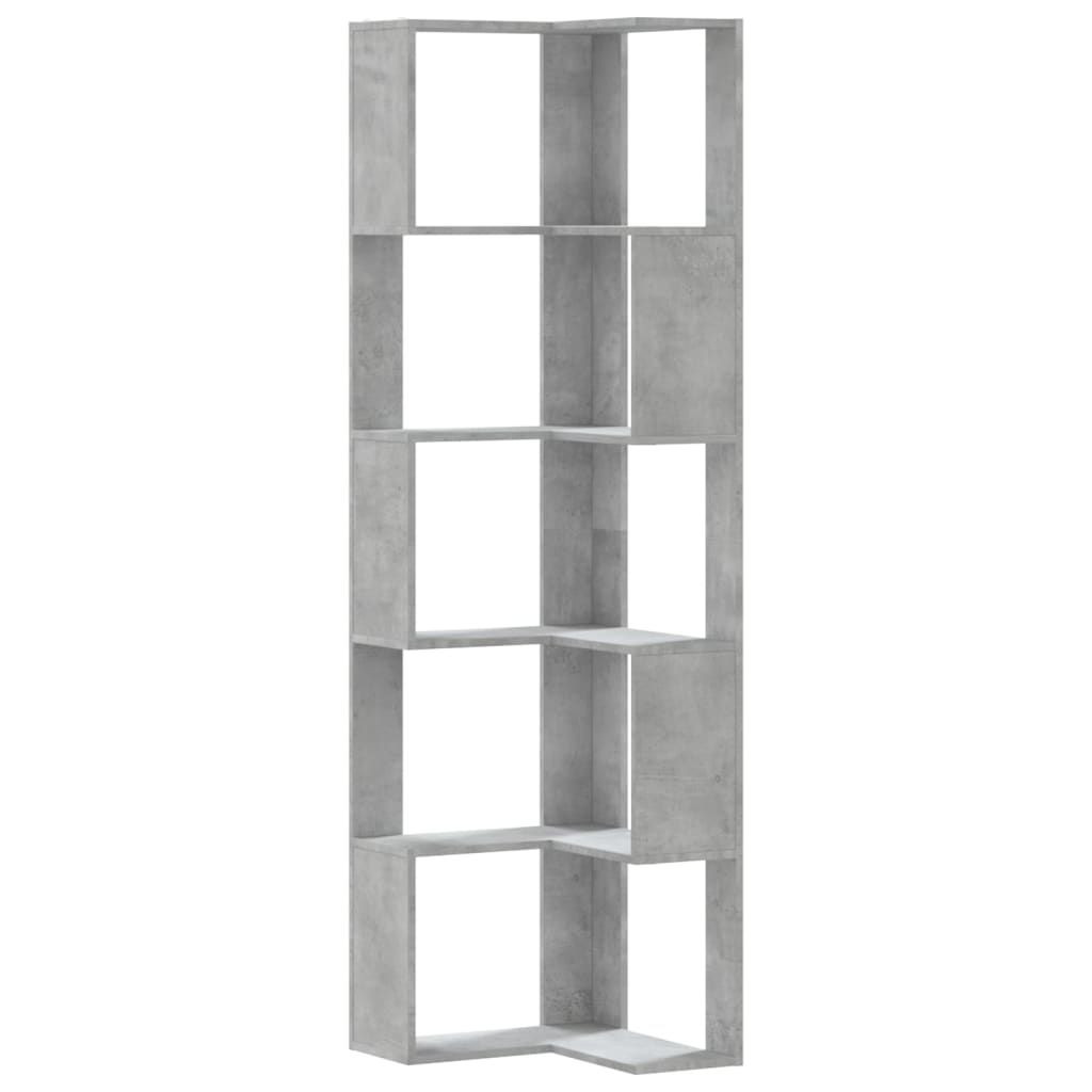 bogreol til hjørne 50x50x179cm 5hylder konstrueret træ betongrå
