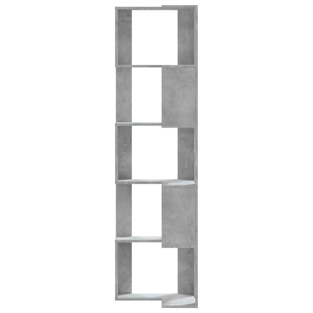 bogreol til hjørne 50x50x179cm 5hylder konstrueret træ betongrå
