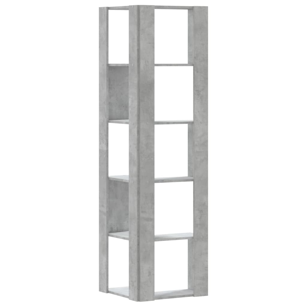 bogreol til hjørne 50x50x179cm 5hylder konstrueret træ betongrå