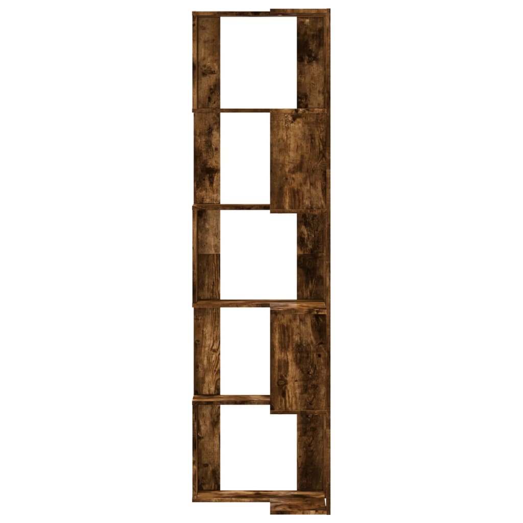 bogreol til hjørne 50x50x179cm 5hylder konstrueret træ røget eg
