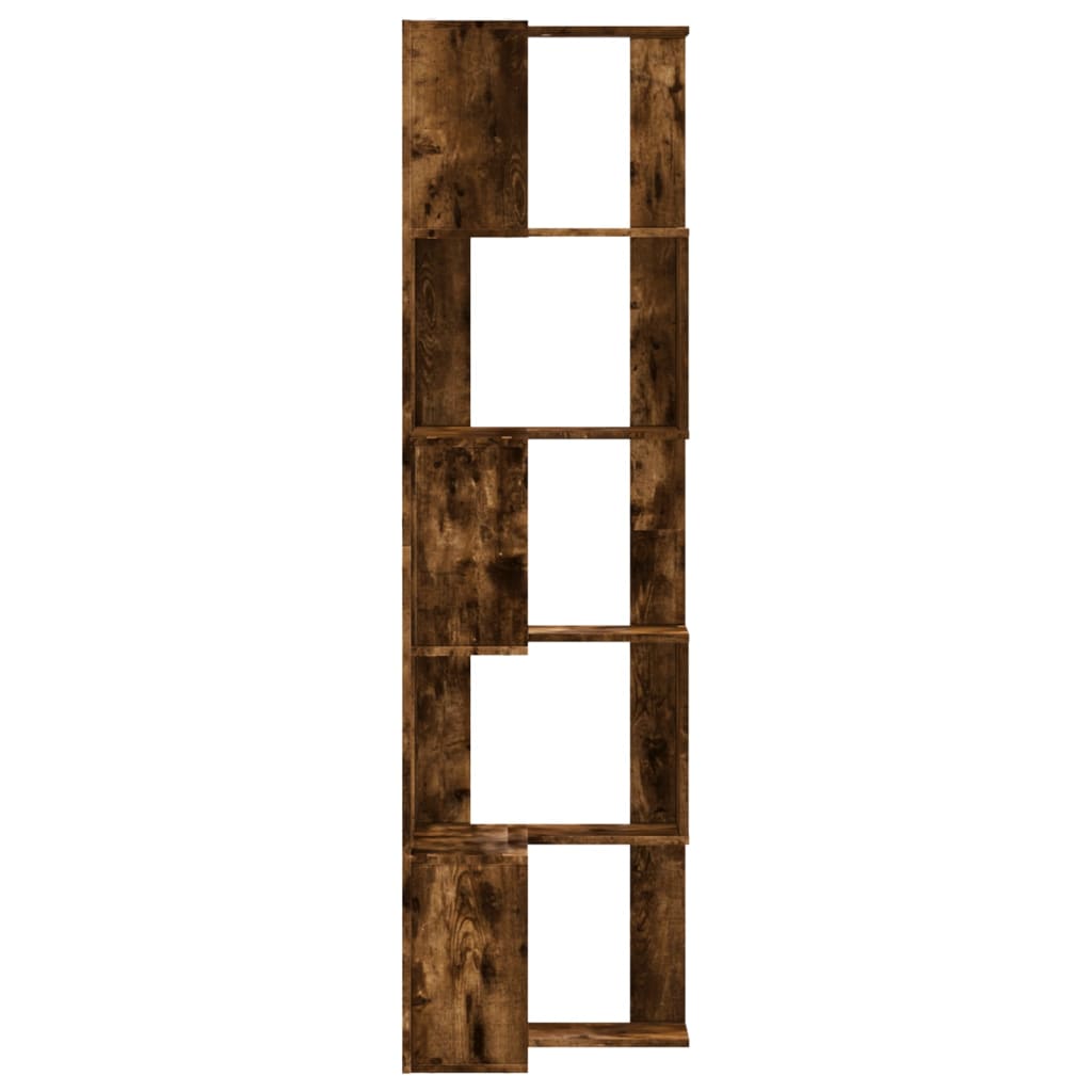 bogreol til hjørne 50x50x179cm 5hylder konstrueret træ røget eg