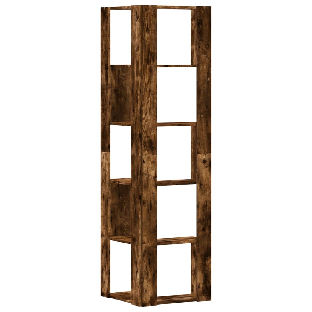 bogreol til hjørne 50x50x179cm 5hylder konstrueret træ røget eg