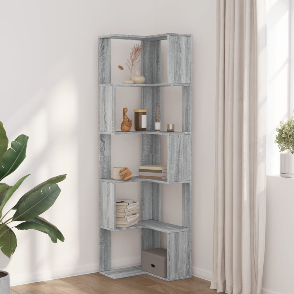 bogreol til hjørne 80x30x154 cm 5 hylder konstrueret træ