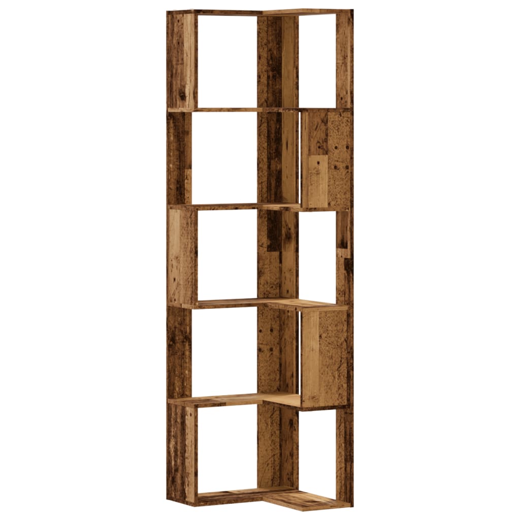 bogreol til hjørne 50x50x179 cm 5 hylder konstrueret træ