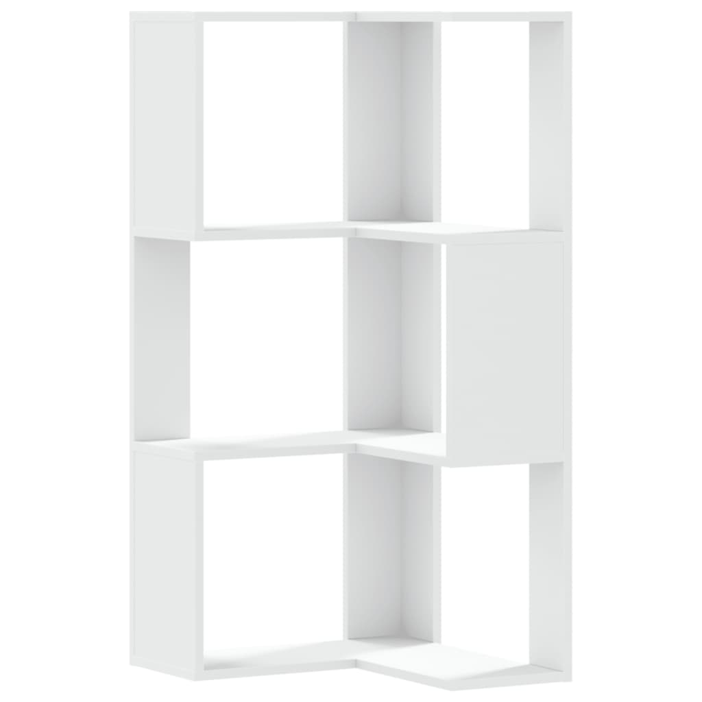 bogreol til hjørne 50x50x102 cm 3 hylder konstrueret træ hvid