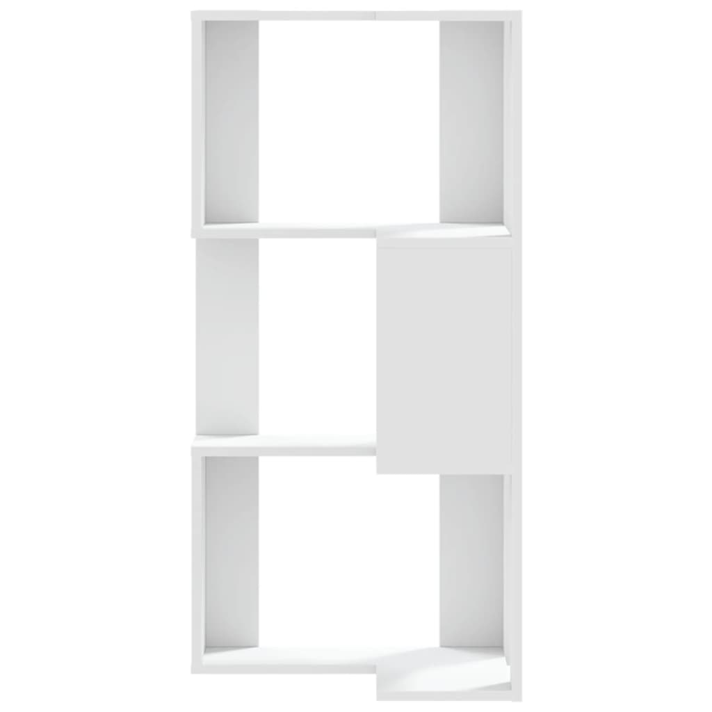 bogreol til hjørne 50x50x102 cm 3 hylder konstrueret træ hvid