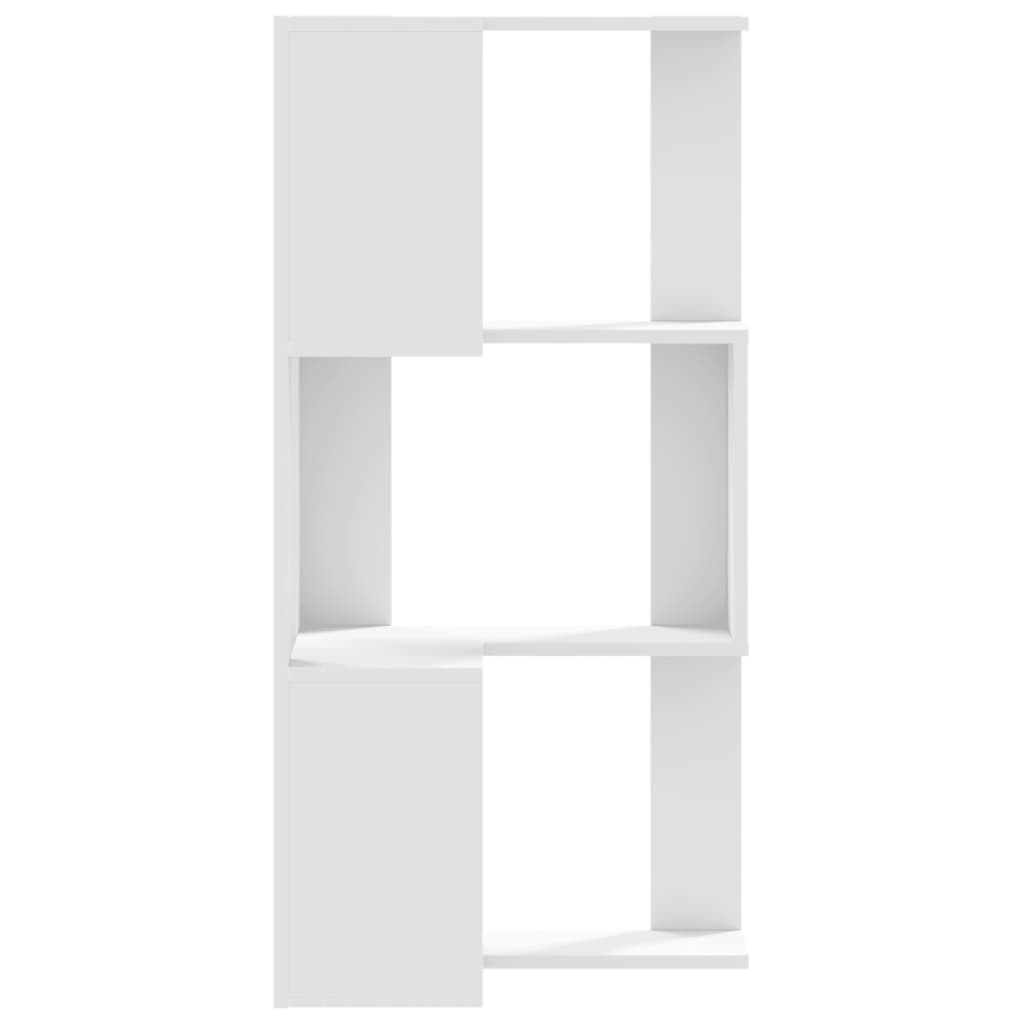 bogreol til hjørne 50x50x102 cm 3 hylder konstrueret træ hvid