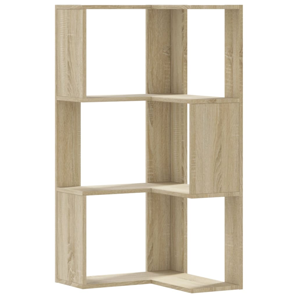 bogreol til hjørne 50x50x102 cm 3 hylder konstrueret træ
